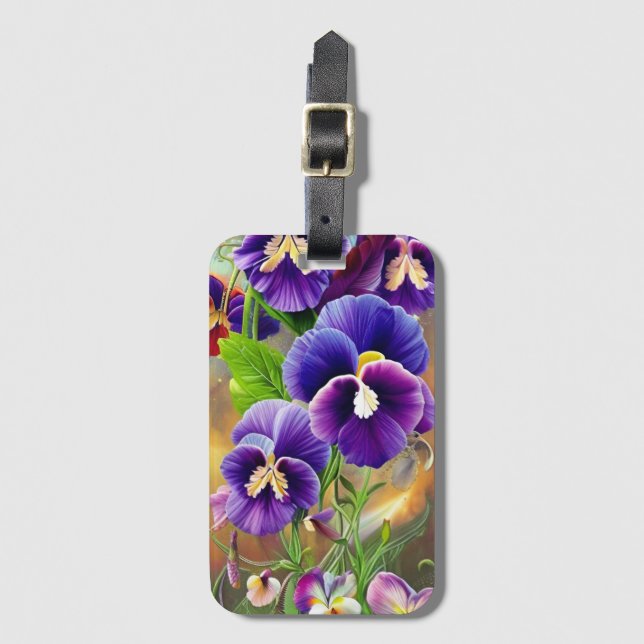 Purple Pansies -AI ART Luggage Tag (Front Vertical)