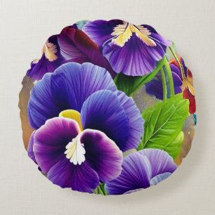 Purple Pansies -AI ART Round Cushion