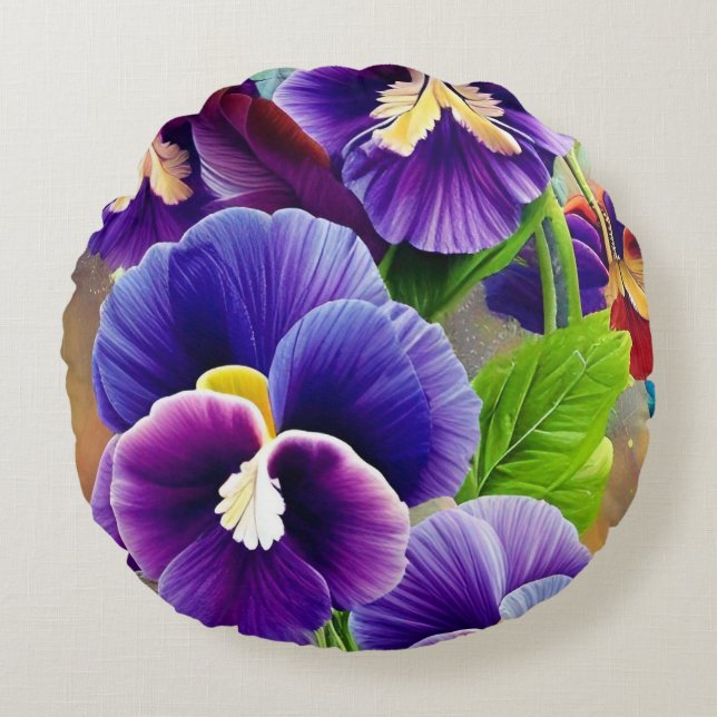 Purple Pansies -AI ART Round Cushion (Front)