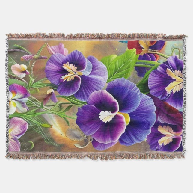 Purple Pansies -AI ART Throw Blanket (Front)