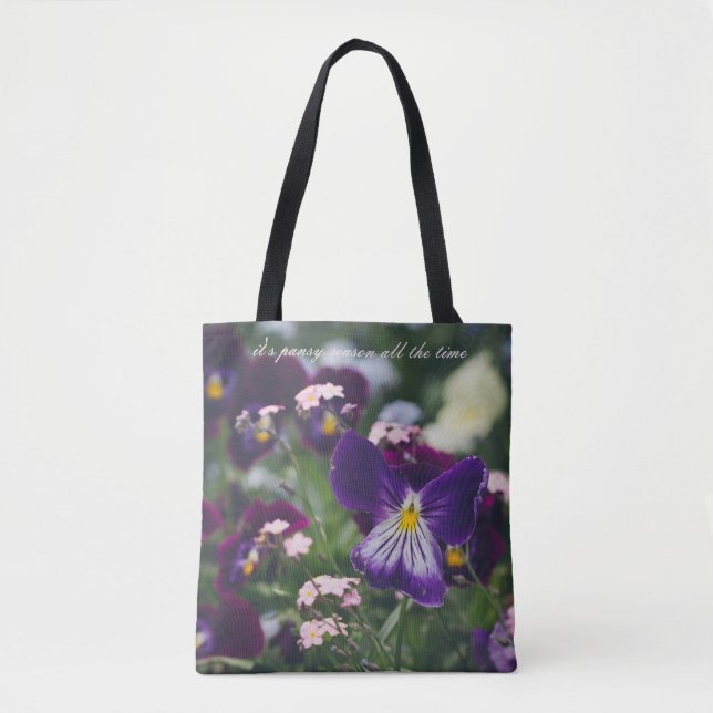 Purple pansies and pink forget-me-nots tote bag (Front)