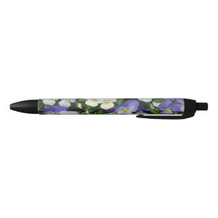 Purple Pansies Black Ink Pen