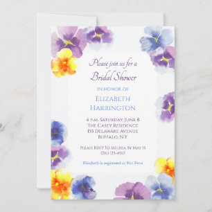 Purple Pansies Boho Hand-Illustrated Bridal Shower Invitation