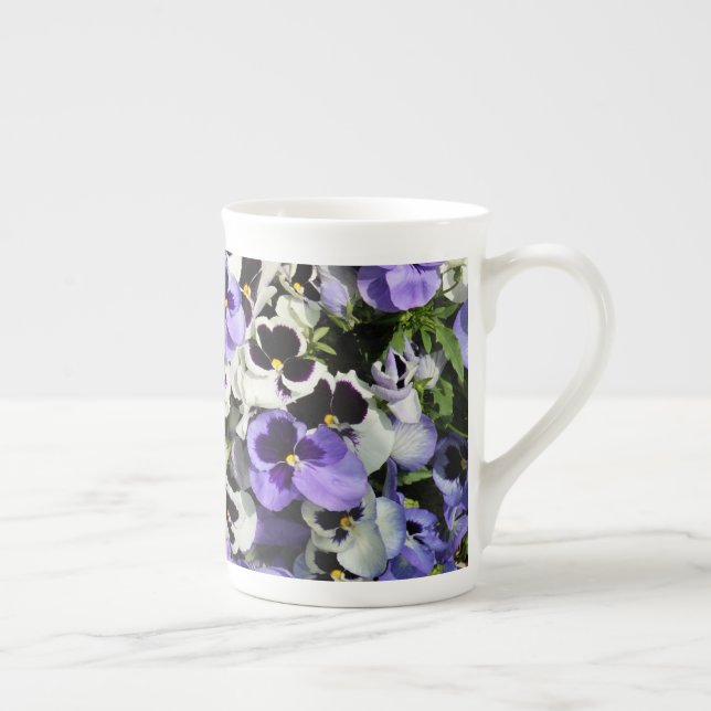 Purple Pansies Bone China Mug (Right)
