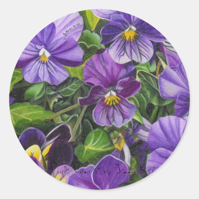 "Purple Pansies" by Jenny Koch Classic Round Sticker (Front)