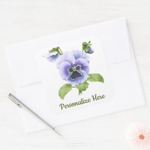 Purple Pansies Floral Botanical Art Square Sticker