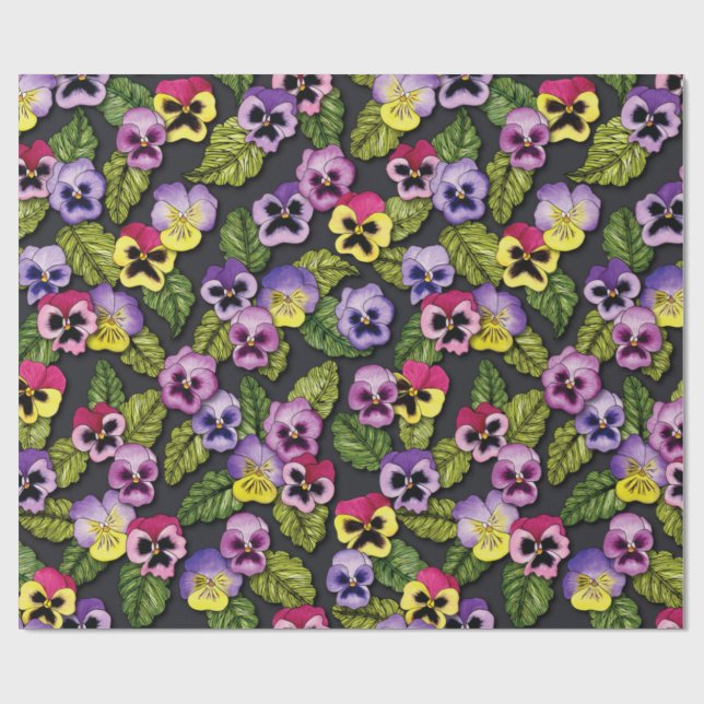 Purple Pansies Floral Wrapping Paper (Flat)