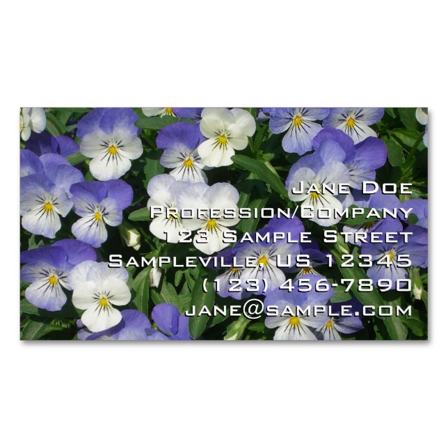 Purple Pansies Garden Floral Magnetic Business Card (Front)