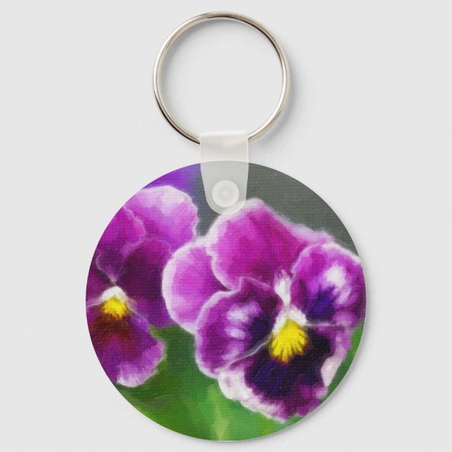 Purple pansies key ring (Front)