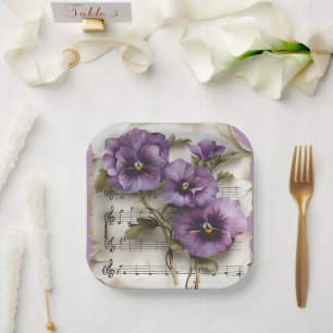 Purple Pansies Music Sheet  Paper Plate