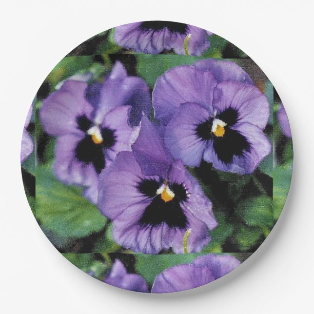 Purple Pansies Paper Plate (Front)