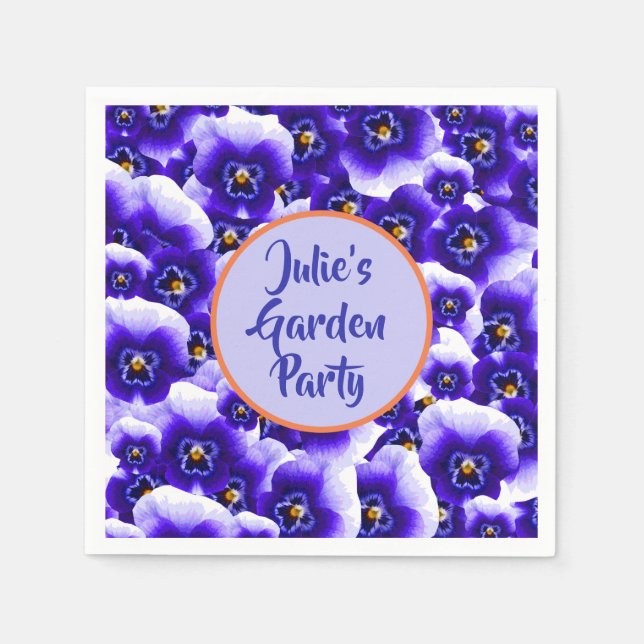 Purple Pansies Pattern and Your Name Garden Party Napkin (Front)