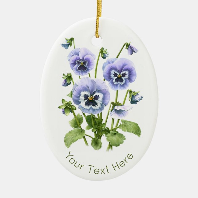 Purple Pansies Personalised Ceramic Tree Decoration (Front)
