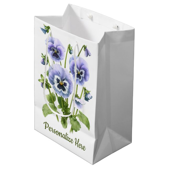 Purple Pansies Personalised Medium Gift Bag (Front Angled)