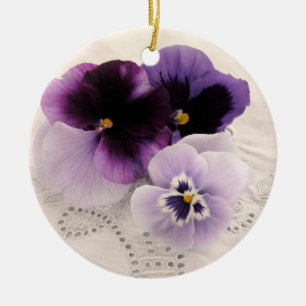purple pansies round ornament