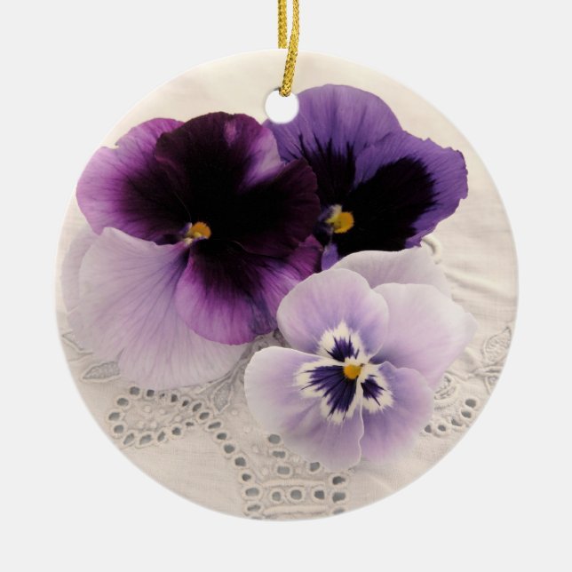 purple pansies round ornament (Front)