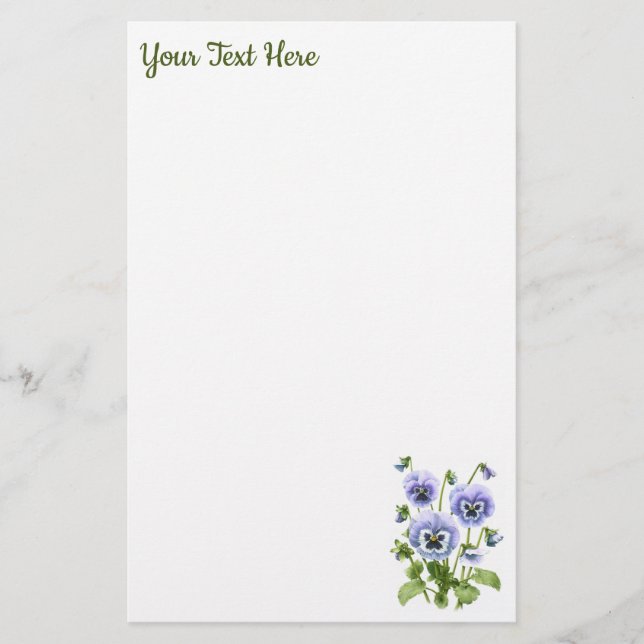 Purple Pansies Stationery (Front)