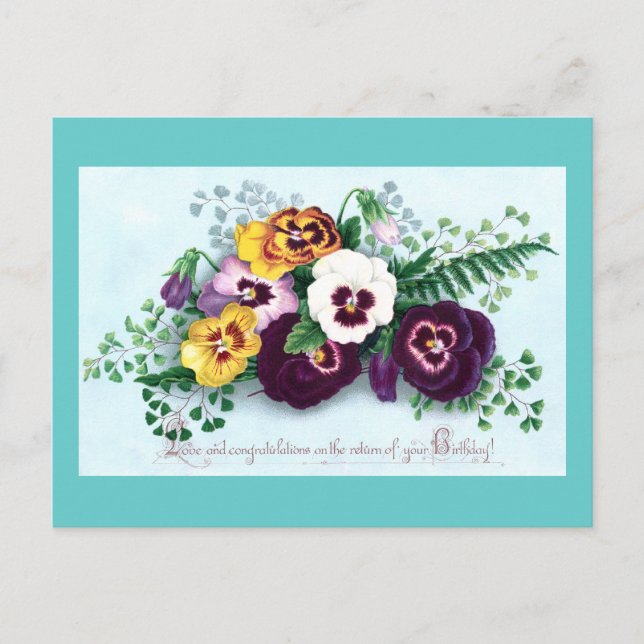 Purple Pansies Victorian Birthday Postcard (Front)