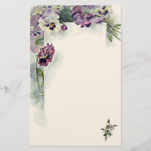 Purple pansies vintage stationery (Front)