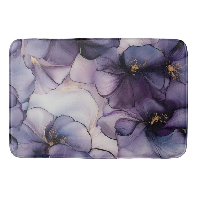 Purple Pansies Violets Watercolor Floral  Bath Mat (Front)