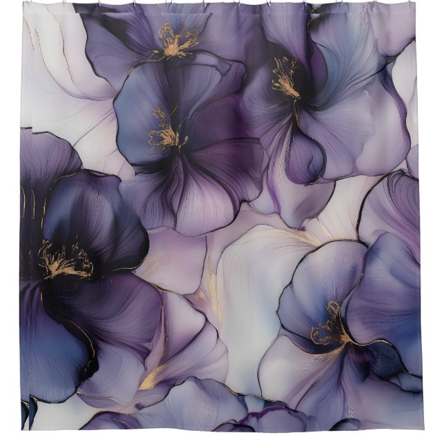Purple Pansies Violets Watercolor Floral  Shower Curtain (Front)