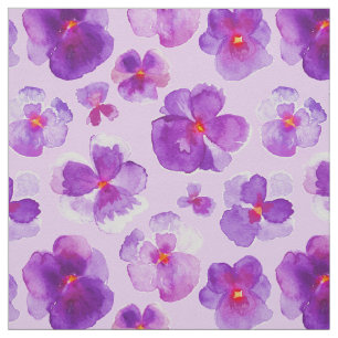 Purple pansies watercolor flower art fabric