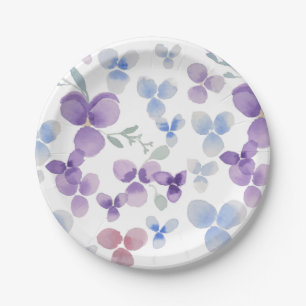 Purple Pansies Watercolor paper plate