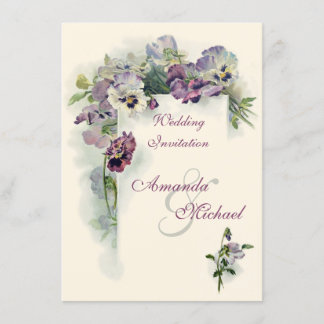 Purple pansies wedding invitation