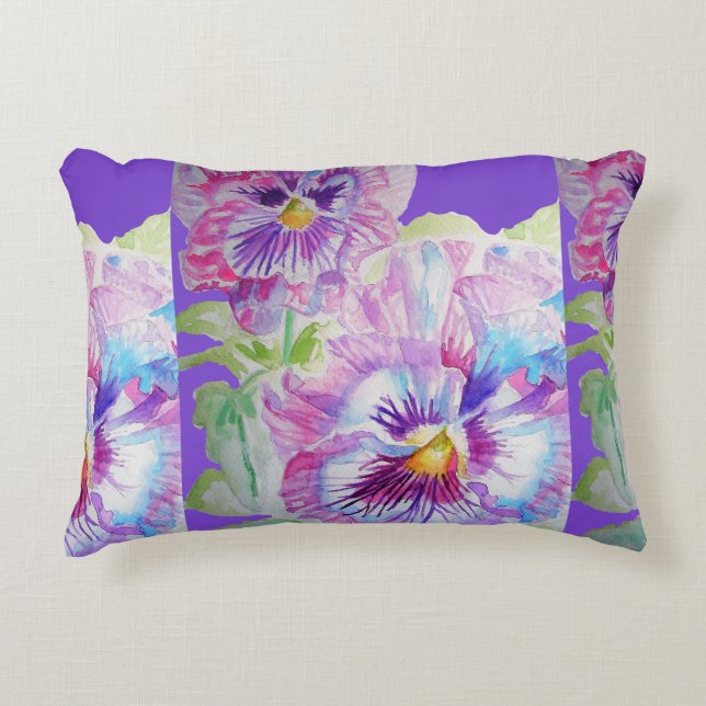 Purple panst Flowers floral Decor Cushion Aqua (Front)