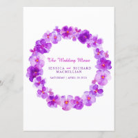 Purple pansy art flower wreath art wedding menu