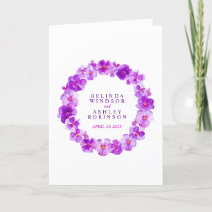 Purple pansy art watercolor wedding ceremony programme