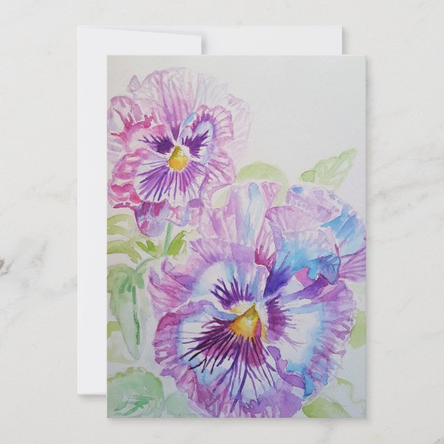 Purple Pansy Art Watercolour Birthday Invitation (Front)