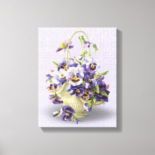 purple pansy basket on eyelet lace canvas print