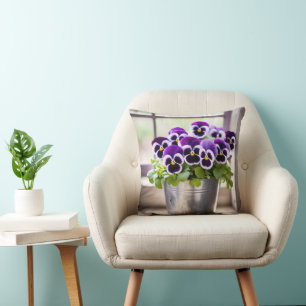 Purple Pansy Bouquet Cushion