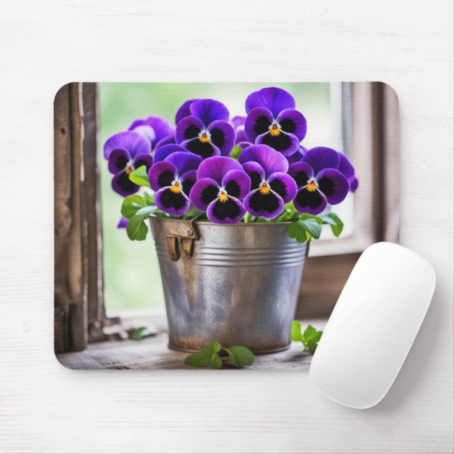 Purple Pansy Bouquet Mouse Mat (With Mouse)