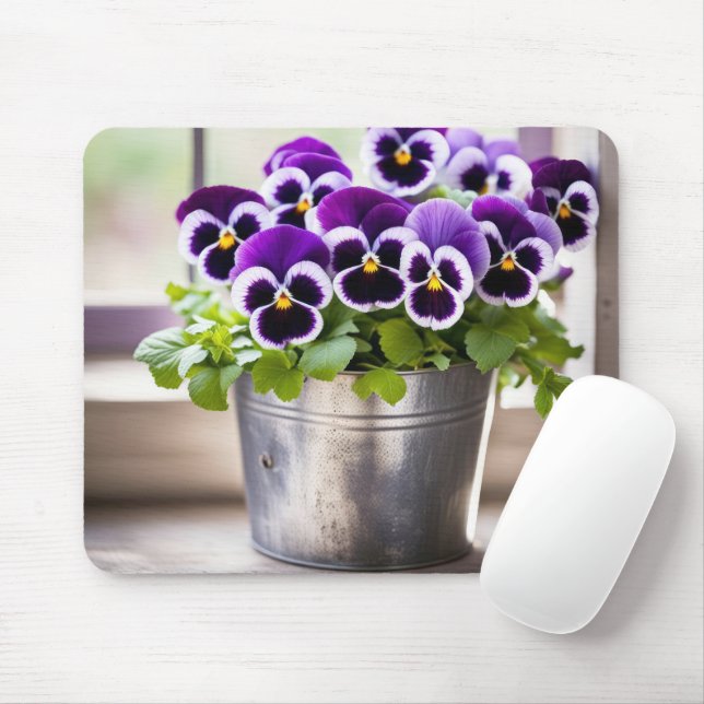 Purple Pansy Bouquet Mouse Mat (With Mouse)