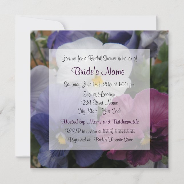 Purple Pansy Bridal Shower Invitation (Front)