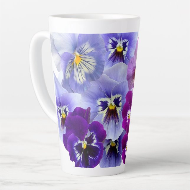 Purple Pansy Coffee Latte Mug Floral Flower Cups (Left Angle)
