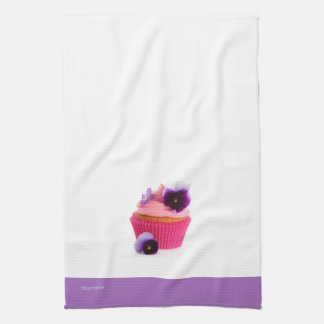 Purple Pansy Cupcake Tea Towel