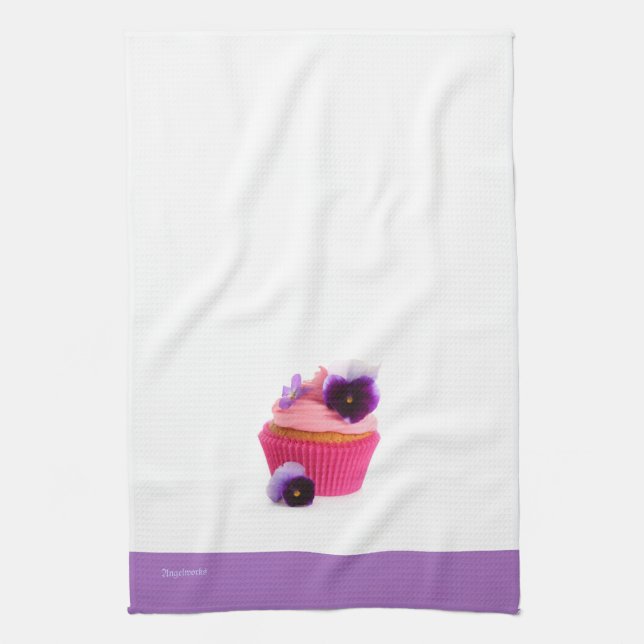 Purple Pansy Cupcake Tea Towel (Vertical)