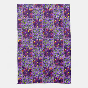 Purple Pansy Field And Typography, Tea Towel