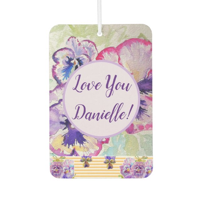 Purple Pansy floral Flower Car Air Freshener (Front)