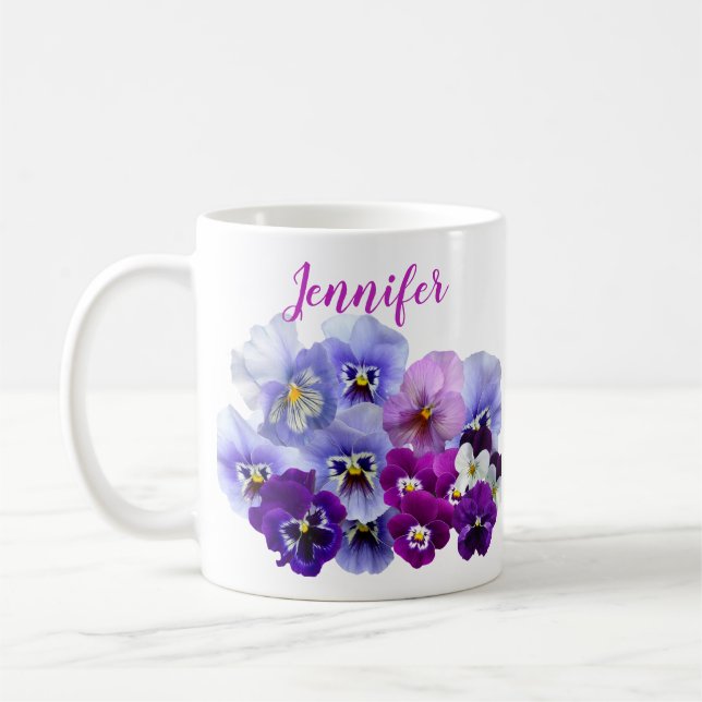 Purple Pansy Floral Garden Coffee Mug (Left)