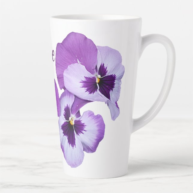  Purple pansy floral Katie name customizable boho Latte Mug (Right)