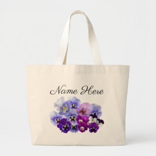 Purple Pansy Floral Large Tote Bag