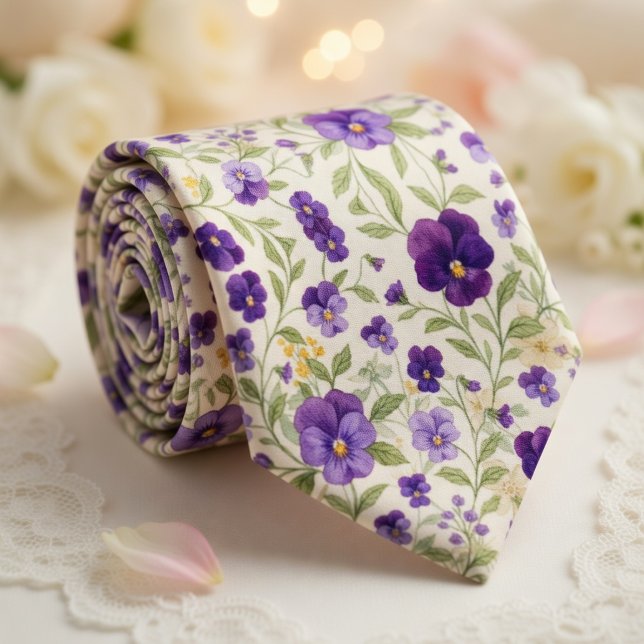 Purple Pansy Floral Tie (Creator Uploaded)