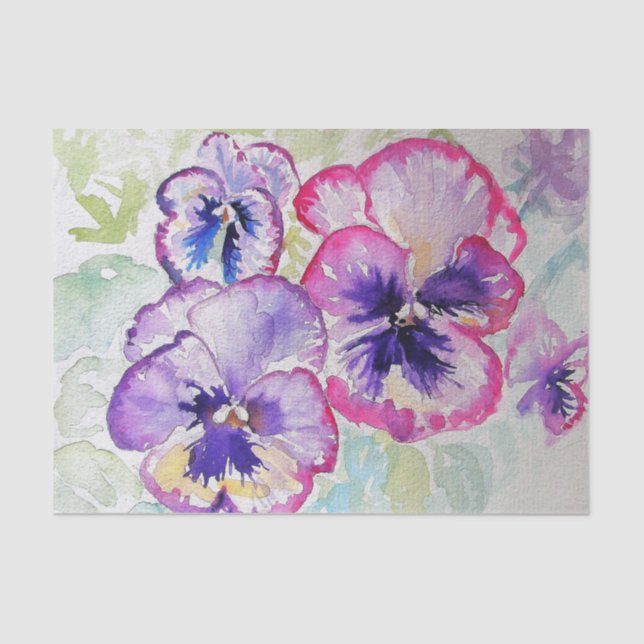 Purple Pansy floral Watercolor Birthday Tissue Paper (Front)