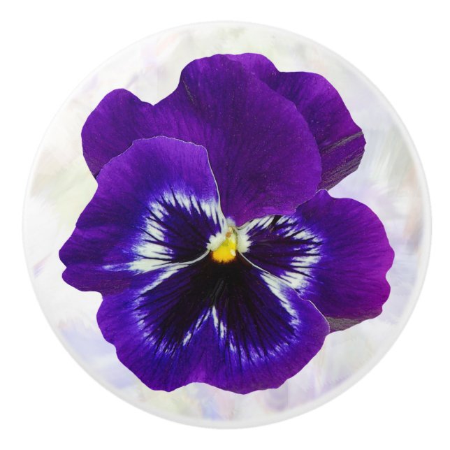 Purple Pansy Flower Ceramic Knob (Front)