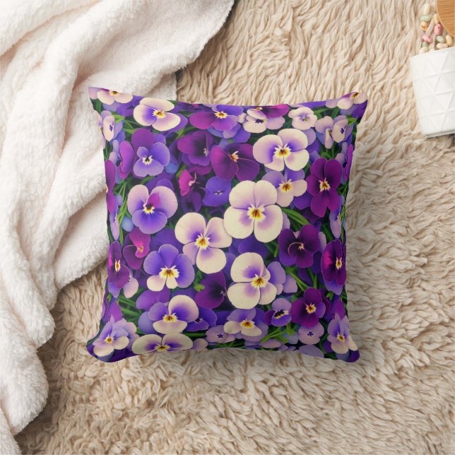 Purple Pansy Flower Cushion (Blanket)