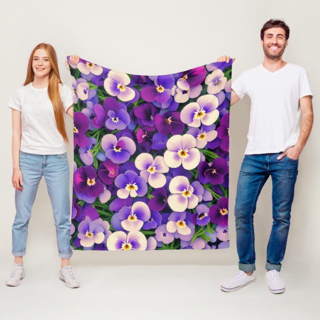 Purple Pansy Flower Fleece Blanket (In Situ)